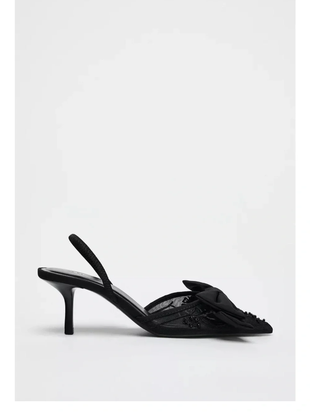 ZARA Black Pointed Toe Slingback Heels with Bow